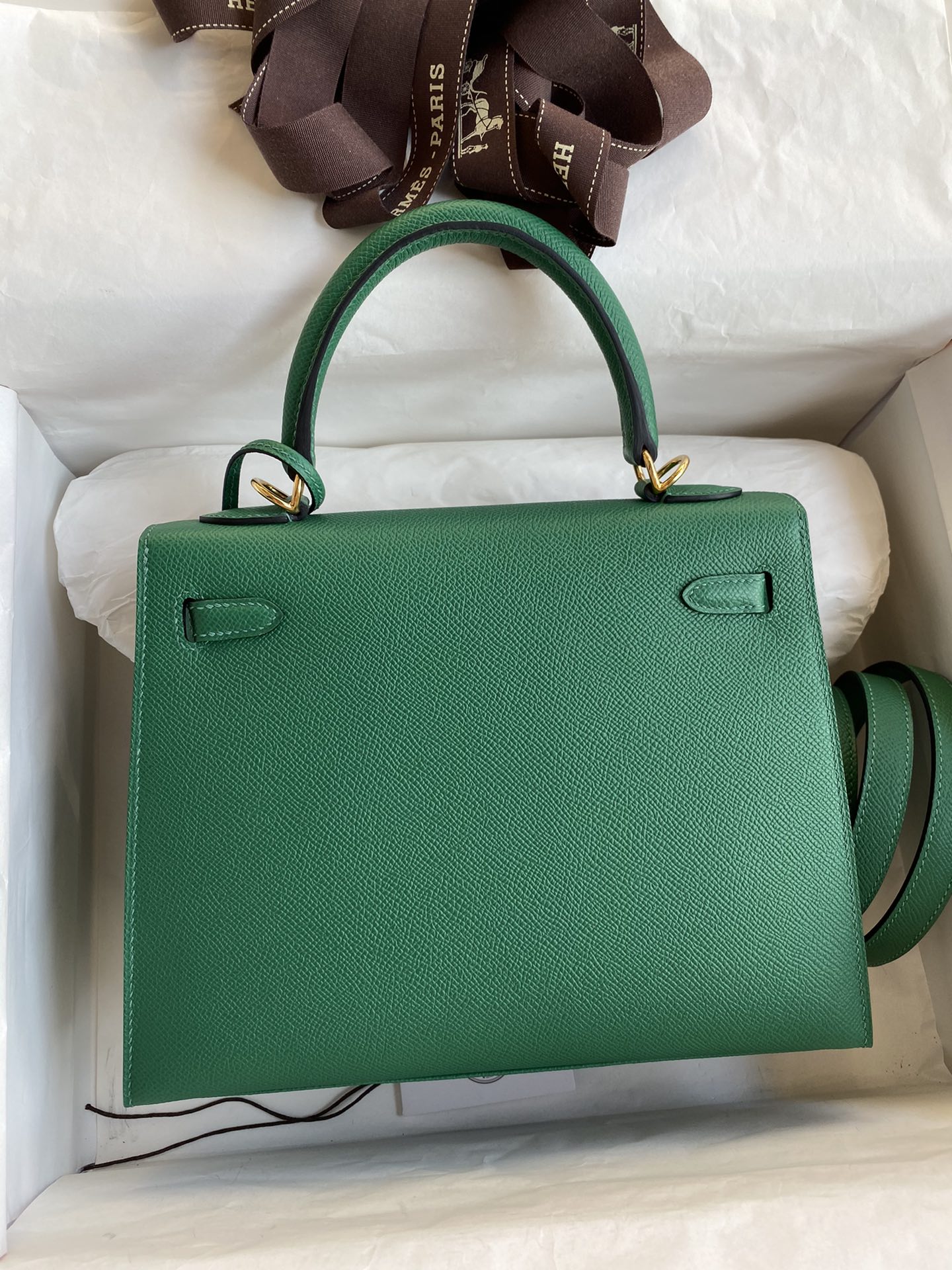 Hermes Kelly 25cm Handbag Shoulder Bag in Vert Vertigo Epsom Leather